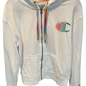 Women's Champion Full-Zip rainbow logo hoodie in white
